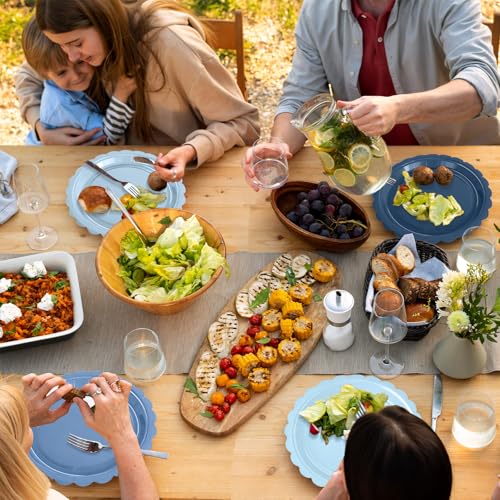 WNINK 48 Pcs Gradient Blue Disposable Paper Plates - 7" Scalloped Dessert Plates for Parties