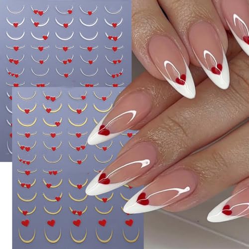 Valentine Heart Nail Art Stickers - 6PCS 3D Self-Adhesive French Tips