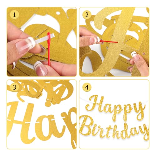 Glitter Gold Happy Birthday Banner Garland for Party Decor