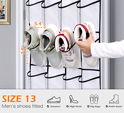 MISSLO White Over The Door Shoe Organizer with 24 Mesh Pockets - Fits Up to Size 13 Shoes