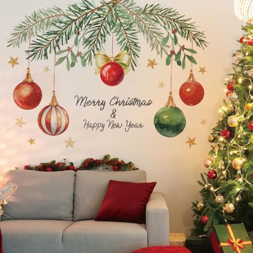 Christmas Wall Decals - Holiday Removable Stickers with Lights & Stars - Merry Christmas & Happy New Year - Variation: Christmas
