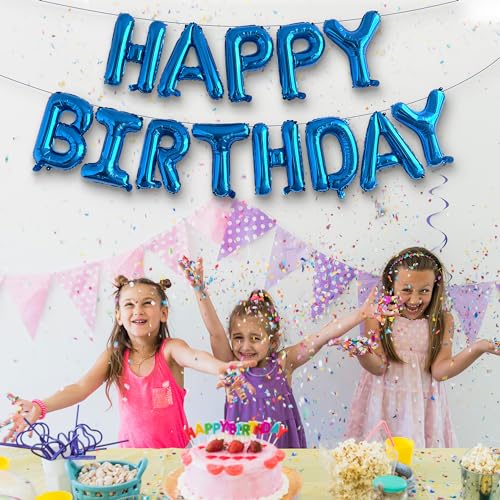 Blue Mylar Happy Birthday Balloon Banner - 16 Inch Decorations