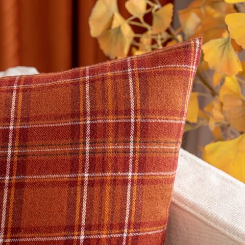 MIULEE Burnt Orange Plaid Pillow Covers 18x18 Inch - Set of 2