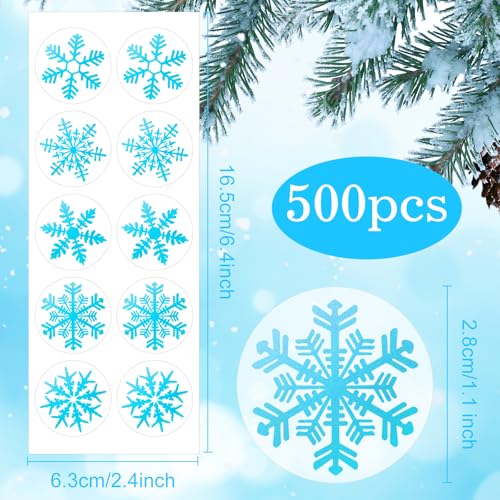 500 Pcs Snowflake Envelope Seals & Christmas Stickers Blue