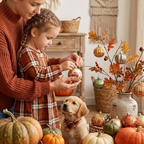 12ct Shatterproof Pumpkin Ornaments Set for Autumn Decor