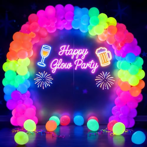 Mega-Loopolis 100 Pcs Neon Balloons 12" - UV Glow Party Supplies