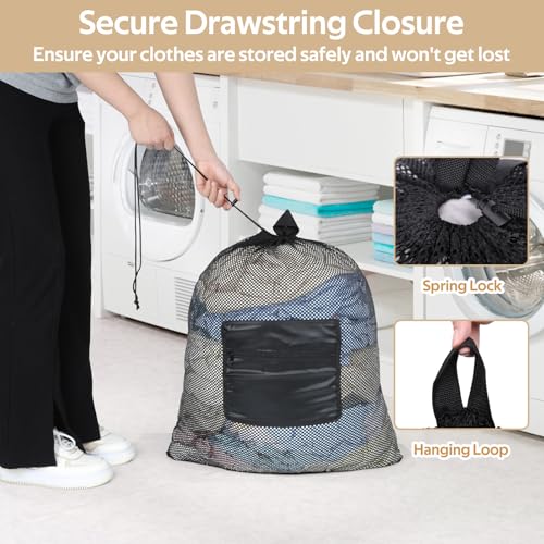 OTraki Heavy Duty Mesh Laundry Backpack Bag with Pocket - 24x27 Inch