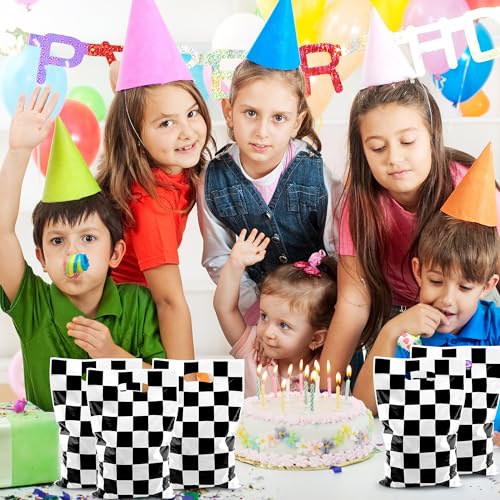 50 Pcs Race Car Party Favor Bags - Black and White Checkered Gift Bags