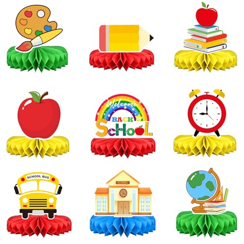 9-Piece Back to School Honeycomb Centerpieces Set for Classrooms