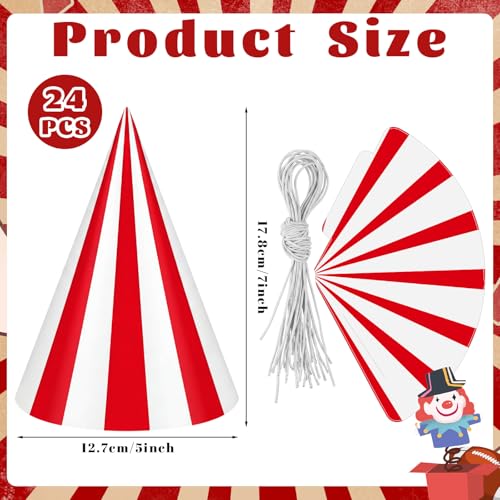 24 Pcs Kids Birthday Party Cone Hats with Elastic String