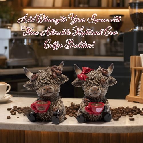 Christmas Highland Cow Coffee Resin Figurines - Farmhouse Holiday Decor