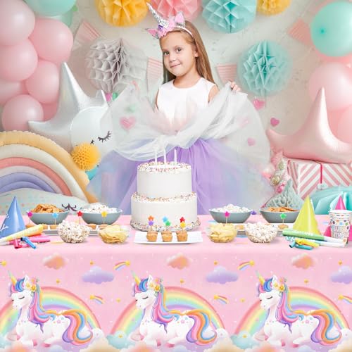 Cextoga Unicorn Disposable Tablecloths, 4-Pack Waterproof Party Covers