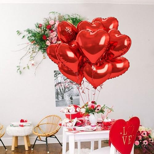 12 Pcs 18-Inch Red Heart Foil Mylar Balloons for Valentines Day Wedding