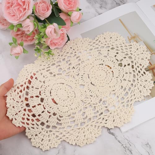 Fampery 2-Pack Vintage Crochet Lace Placemats, 10x14 Inch Cotton Doilies