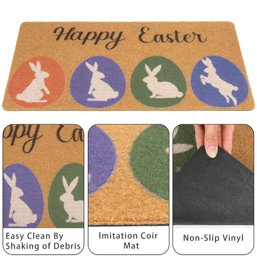 Easter Welcome Doormat - Colorful Bunny Design, 17x30 Inch