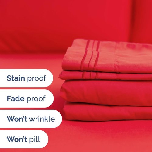 Flex Top Split Head King Sheet Set - Comfy, Breathable & Cooling Luxury Bedding - Ultra-Soft, Deep Pockets, Oeko-Tex Certified - Red