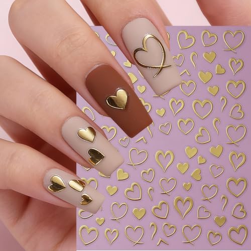 Heart Nail Art Stickers - 6 Sheets Self-Adhesive Valentine Decals