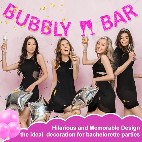Bubbly Bar Banner Pre-Strung Hot Pink Mimosa Bar Bunting for Bridal Shower