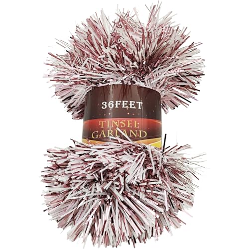 Carytalee 36 FT Christmas Tinsel Garland - Rose Gold & White