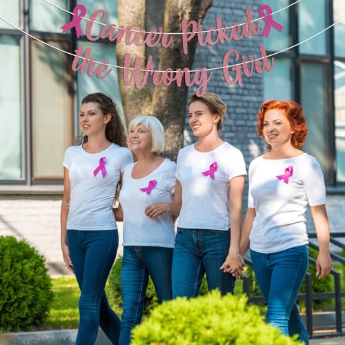 Cancer Picked the Wrong Girl Banner - Rose Gold Glitter Party Decoration