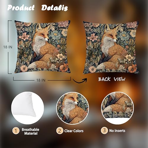 William Morris Inspired Fox Floral Flannel Pillow Cover 18x18 - C-fox 02