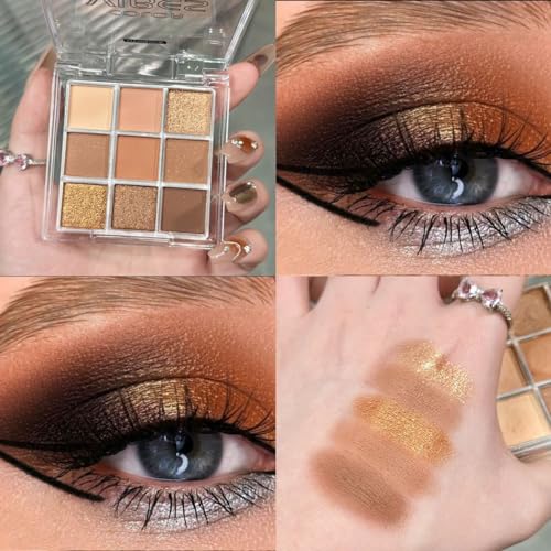 URQT Golden Caramel Eyeshadow Palette – 9 Warm Bronze & Nude Brown Shades