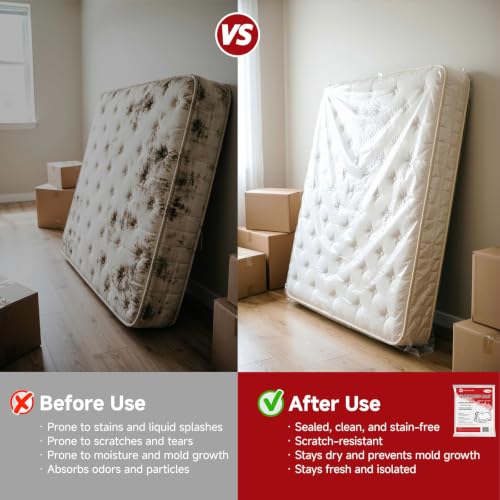 Kingplast Mattress Moving Bag - Queen/King Size, 2-Pack, 1.5 Mil Heavy Duty