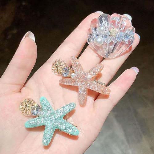 Starfish Hair Clips Set Acrylic Resin Mermaid Hair Accessories for Women