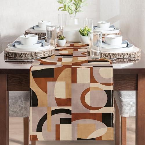 Vintage Mid Century Modern Geometric Table Runner | 13x72