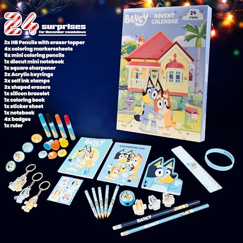 Bluey Kids Advent Calendar 2026 with Stationery & Toys - Holiday Gift for Children