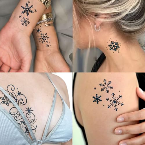 CHARLENT Snowflake Semi-Permanent Fake Tattoos 2 Weeks Long Lasting Waterproof