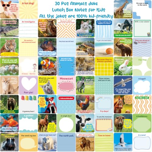 90 Pack Lunch Box Notes for Kids - Animal Jokes, Fun Facts & Encouragement