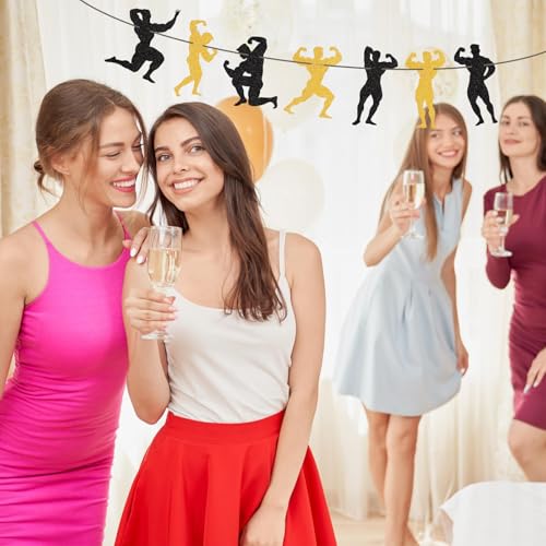 Male Dance Party Bachelorette Banner - Gold & Black Glitter Decorations