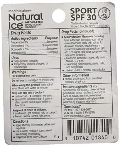 Natural Ice Sport Medicated Lip Balm SPF 30 Sunscreen - 2 Pack