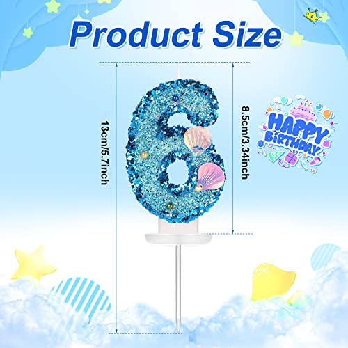 3-Inch Blue Glitter Shell Number Candle for Birthday Cake