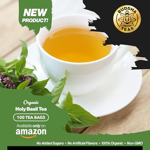 Buddha Teas Organic Holy Basil Tea, Caffeine-Free Herbal Tulsi, 100 Count