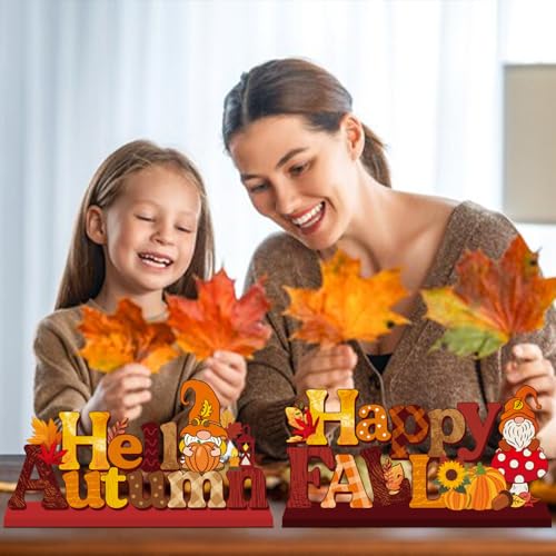 4Pcs Fall Table Decorations - Rustic Pumpkin & Gnome Centerpieces
