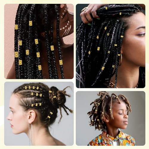 Tyqour 100pcs Gold Hair Cuffs and Rings for Braids and Dreadlocks