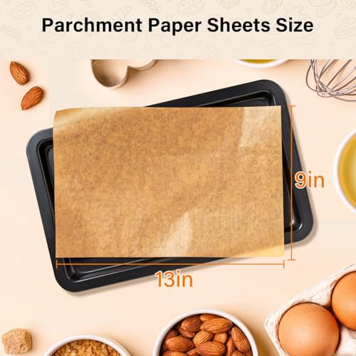 100PCS Unbleached Parchment Paper Sheets, 9x13 Inches - Non-Stick Baking Sheets for Air Fryer & Oven