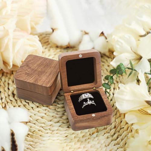Jomelly 2-Slot Wooden Ring Box for Wedding Ceremony - Black Walnut
