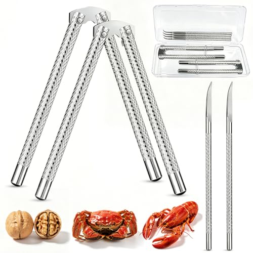 Silver Stainless Steel Nut Cracker & Seafood Picks Set - 2Pcs & 4 Picks