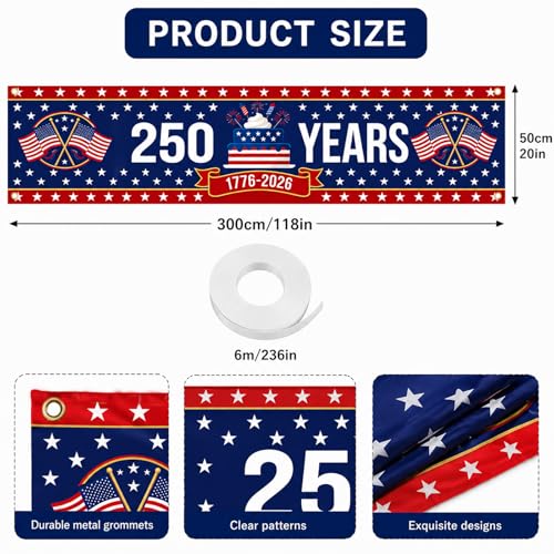 Large 4th of July Banner 1776-2026 - Patriotic Decor for Outdoor Events