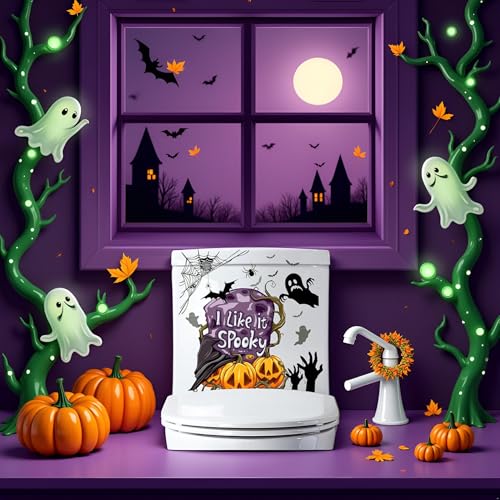 Pumpkin Ghost & Green Leaf Bathroom Wall Stickers - Removable