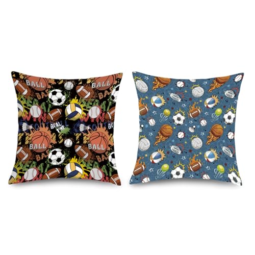 Joymaison 18x18 Velvet Kids Sports Ball Throw Pillow Covers Set of 2