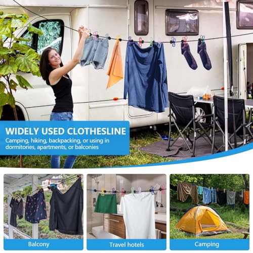 SenseYo Portable Travel Clothesline with 22 Clothespins - Retractable Indoor & Outdoor Laundry Line (Variation 1)
