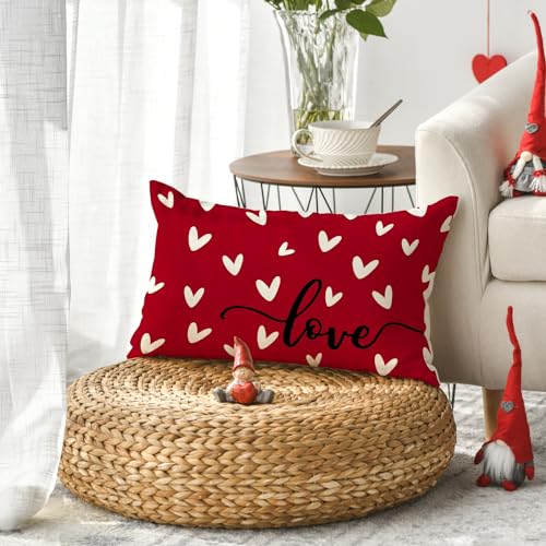 Valentine's Day Love Red Throw Pillow Cover - 12x20 Inch Cushion Case