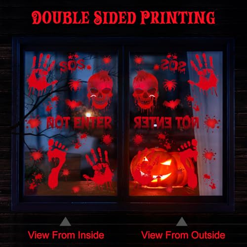 Bloody Handprint & Footprint Window Stickers - 6 Sheets Halloween Decor