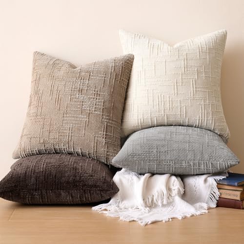 Soft Chenille Throw Pillow Covers Set of 2 - 18x18 Inch White
