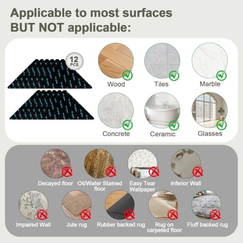 12 Pcs Non-Slip Rug Grip Pads for Hardwood & Tile Floors