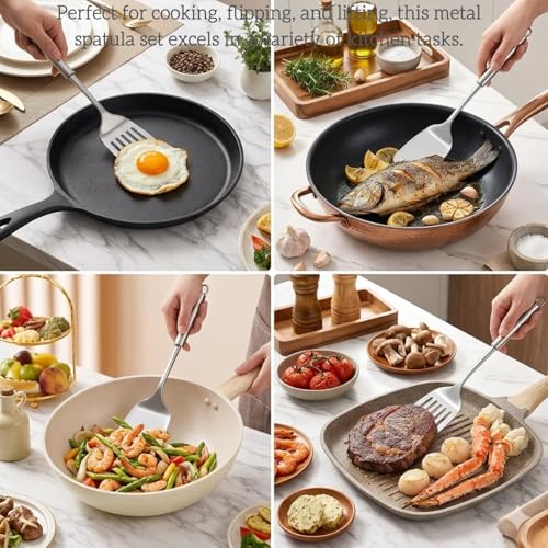 Cyoufine Stainless Steel Spatula Set - Heavy Duty Kitchen Utensils for Cooking & Flipping